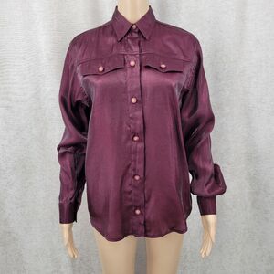 Soffia Vintage Metallic Satin Shirt in Rich Burgundy